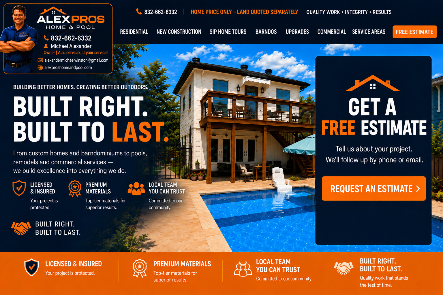 Alex Pros Home & Pool. Call 832-662-6332 or request a free estimate.